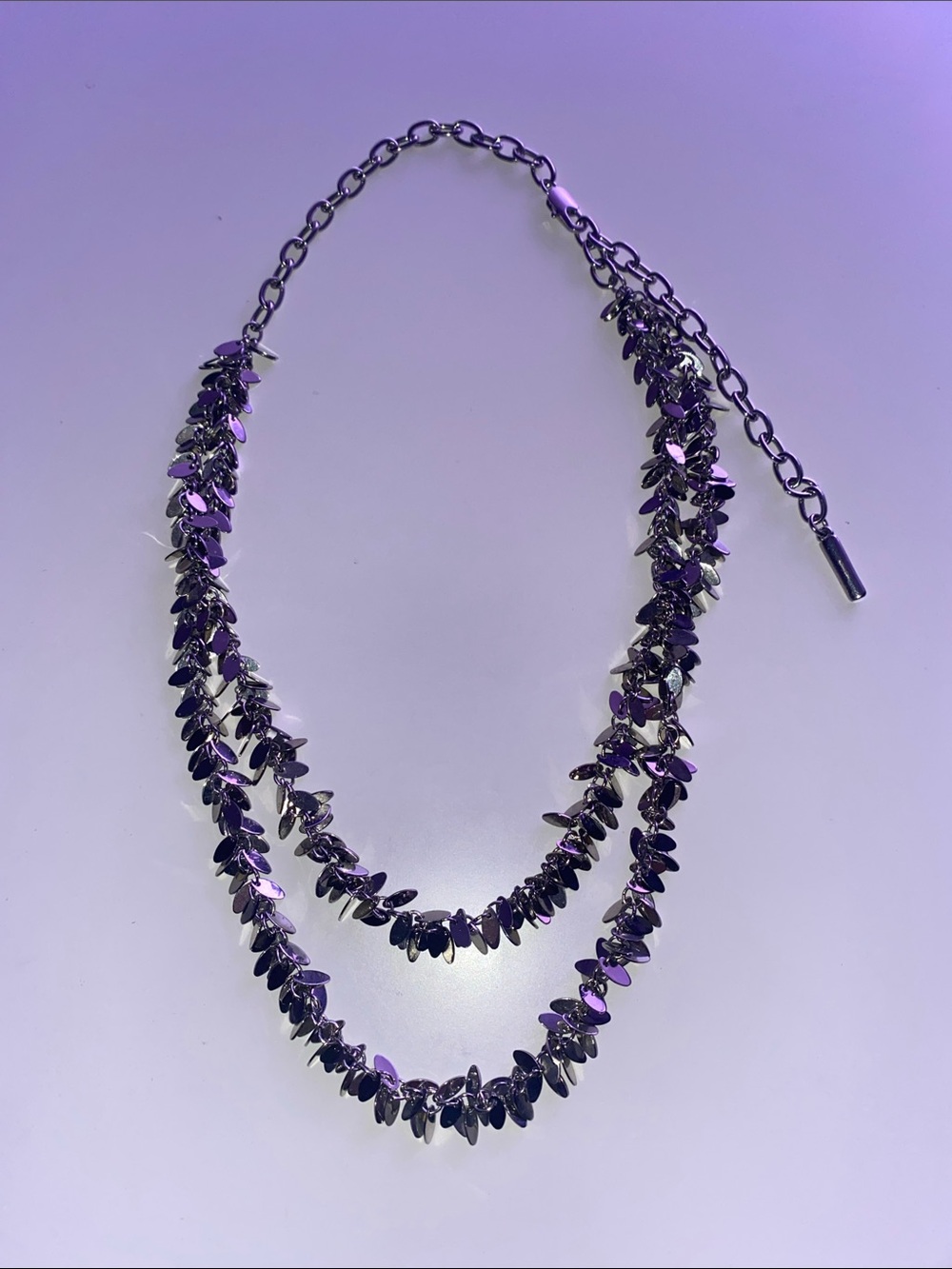Ellen Tracy Silver Tone Double-Row Leaf Necklace